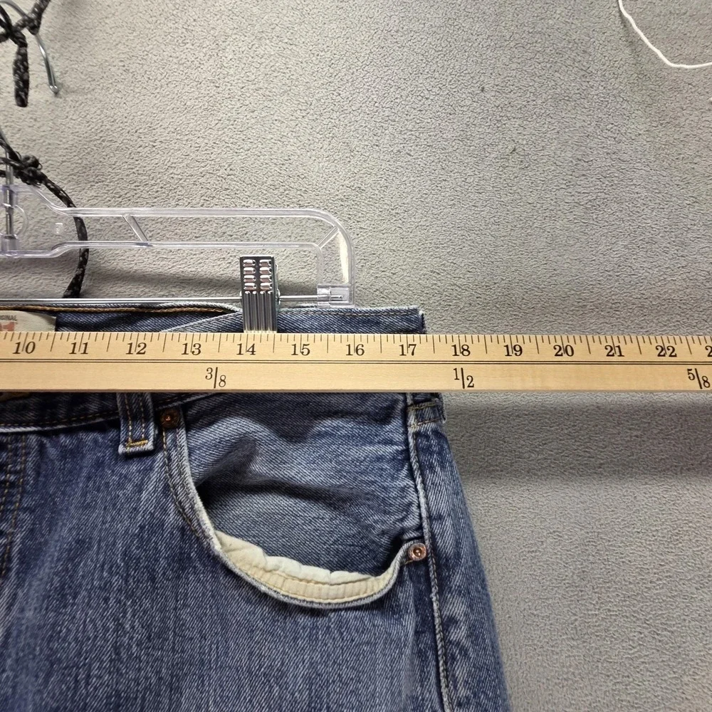 Levis 501 Jeans‎ Mens Blue Medium Wash Straight Button Fly Distressed Fits 34x32